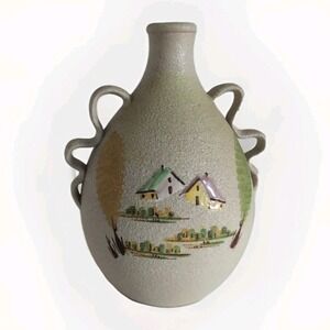 Italian Pottery Marsala Florio Hand Made Ptd Jug Decanter Vase Double Handle VTG